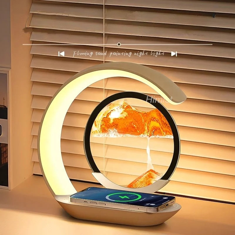 Quick Selling 3D Modern Dynamic Quicksand Art 360-Rotation Interior Decoration Lamp LED Quicksand Bedrooms Middle Glass